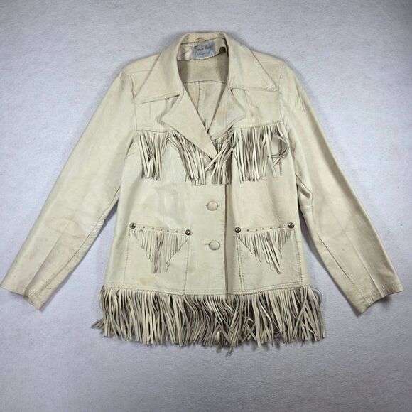 Pioneer Wear Jackets & Blazers - VTG Pioneer Wear Albuquerque Jacket Womens Cream Western Fringe Leather Retro